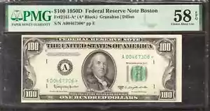 1950 D $100 FEDERAL RESERVE STAR NOTE BOSTON FR.2161-A* PMG CH AU 58 EPQ (306*) - Picture 1 of 2