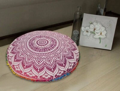Funda Redonda Mandala Piso Almohada Cojín Estuche Decoración Habitación Puf Pom Indio Otomano Foto 1 de 4