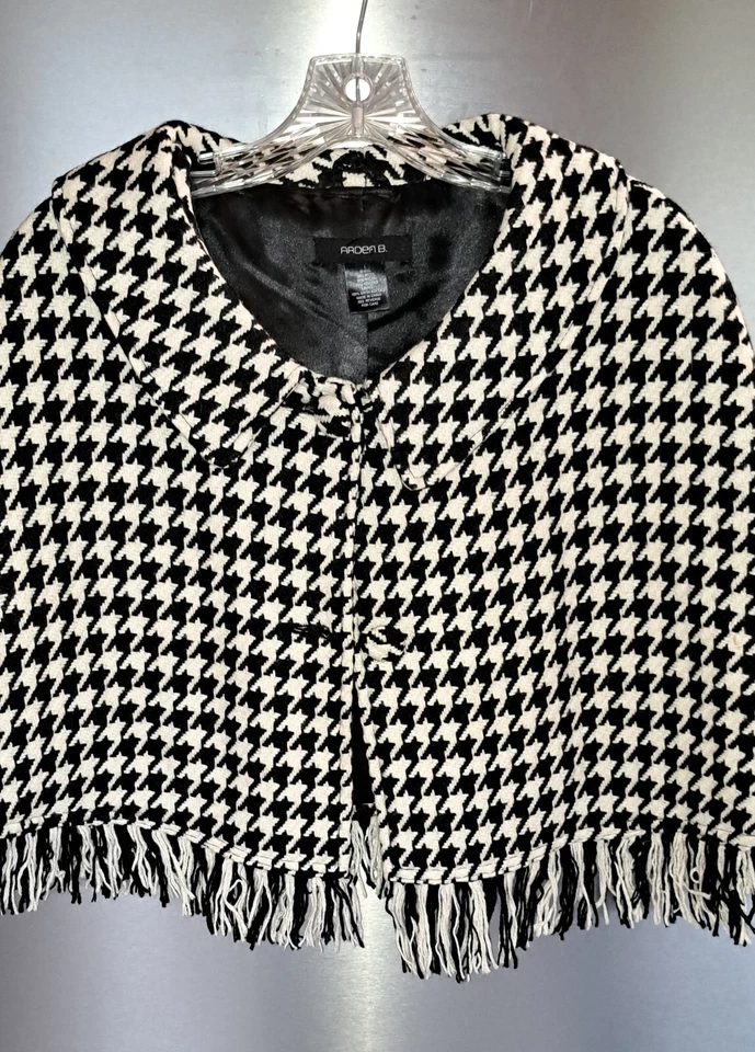 Ladies Arden B. HOUNDSTOOTH Shawl Poncho Cape Lined Elegant Wool Viscose LRG - Image 1 of 4