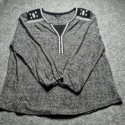 Top para mujer Lucky Brand talla 1X negro blanco estampado túnica tejido bordado encaje Foto 1 de 4