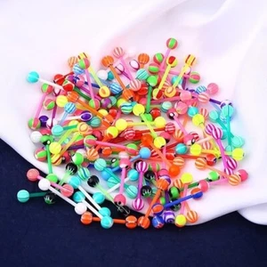 Tongue Bars Plastic Bioflex Barbell Rings Mixed Ball Body Piercing Jewellery - Picture 1 of 12