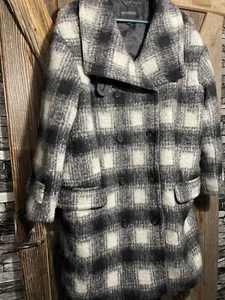 Banana Republic Black White Wool Long Pea Trench Coat Medium Italian Fabric - Picture 1 of 8