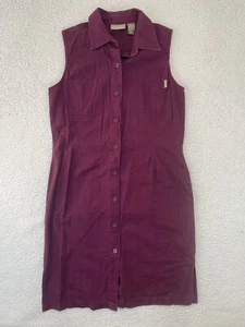 Vtg Bill Blass Utility Dress Midi Small Linen Blend Burgundy 90s Y2K 2000s - Picture 1 of 6