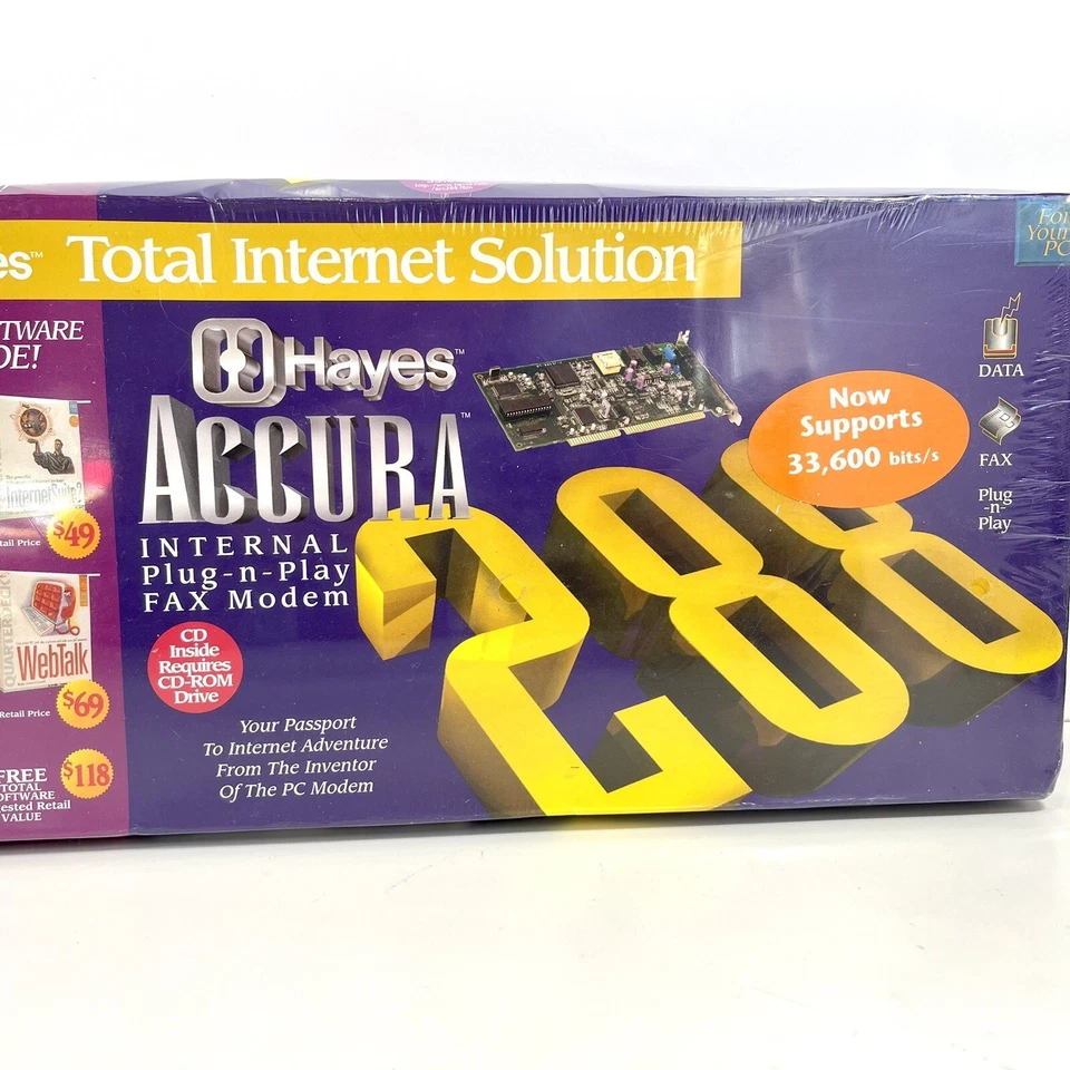 1990s Hayes Accura 336 INT PNP Fax Modem 288 v.34 Internal Plug~N~Play NEW Vtg - Image 1 of 4