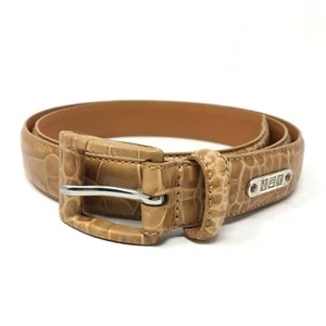 NEW Lauren Ralph Lauren Belt Womens Size M Medium Beige Italian Croc Leather - Picture 1 of 10