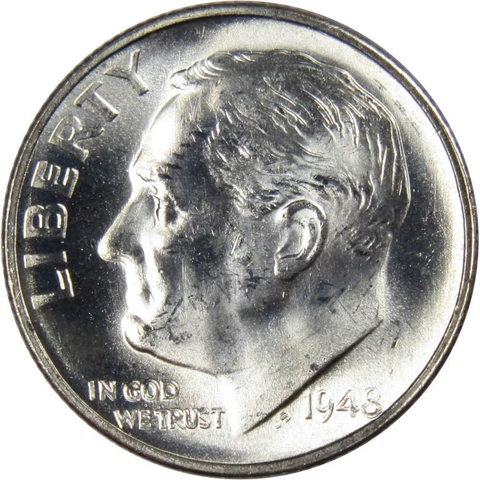 1948 S Roosevelt Dime BU Uncirculated Mint State 90% Silver 10c US Coin Cover