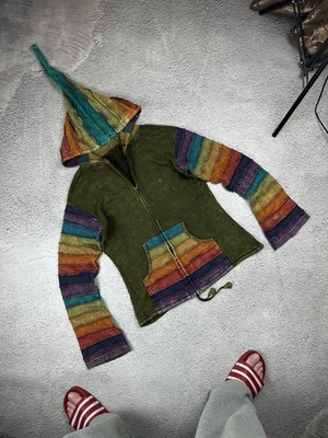 Сумасшедший пэчворк полный молнии толстовка с капюшоном Японии Y2K в полоску SK8 Diesel стиль женщина размер M - Изображение 1 из 4