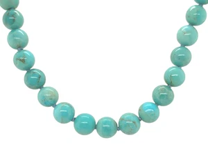 14k Gold Clasp 8mm Kingman Genuine Turquoise Strand Beads Necklace 18.5" #J7327 - Picture 1 of 7