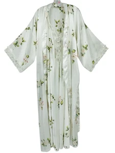 CHRISTIAN DIOR Vintage Nightgown Robe White Floral Peignoir Womens L - Picture 1 of 23
