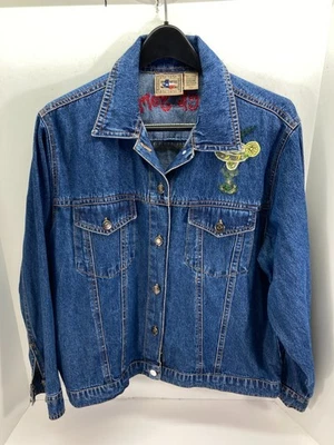 Don't Mess With Texas Denim Jacket Womens XL Blue Giddy-Up Or Go Home Sequined - Image 1 of 4