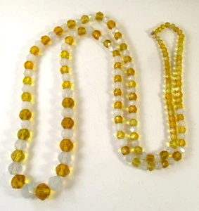 Vintage facettierte gelbe & opalisierende Glasperlen Halskette 32-1/2" - Bild 1 von 9
