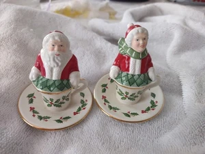 Vintage Lenox Santa Mr And Mrs Claus Teacup Salt and Pepper Shakers  - Picture 1 of 3