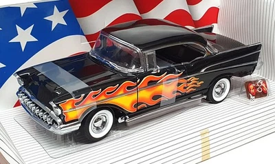 Ertl 1/18 Scale 7158 - Custom '57 Chevy Sport Coupe - Black With Flames - Image 1 of 4