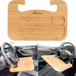 Steering Wheel Tray Double Sided Bamboo Car Laptop Steering Wheel Desk Multifunc - Afbeelding 1 van 12