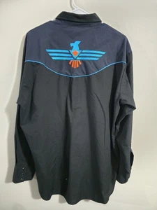 Vintage 1980s ELY Diamond Western Wear Embroidered Pearl Snap Button Up Shirt XL - Picture 1 of 11