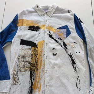 LINEN MIX SHIRT Size XXL - CUSTOMISED - HAND PAINTED by Paul McNeil ULTRA COOL - Picture 1 of 16