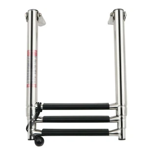 Telescoping 3 Step Ladder Boat Stainless Steel Upper Platform Swim Yacht Marine - Foto 1 di 9