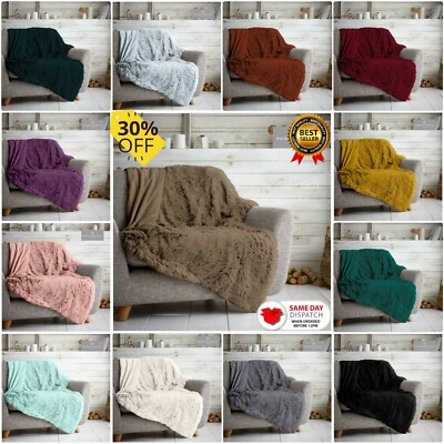 Fluffy Fur Throw Super Soft Hug & Snug Blanket Warm Cosy Fleece Sofa Bed Double