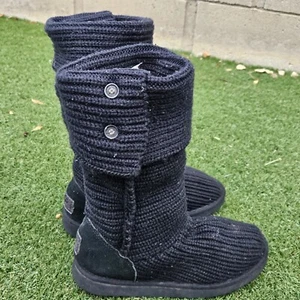 UGG Australia Clásico Cardy Bota Tejida Mujer Talla 8 Lana Negros Botones Plegables - Imagen 1 de 14