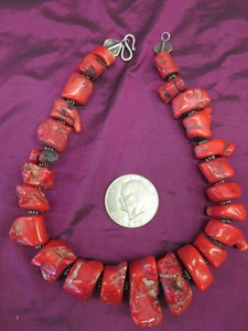 Huge Chunky red Coral beaded necklace 19" - Picture 1 of 8
