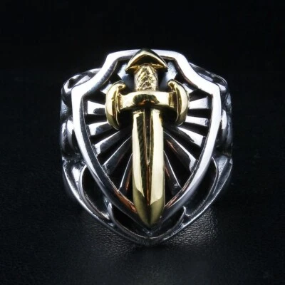 Sterling Silver Gold Sword Heavy Biker Rings - Image 1 of 4