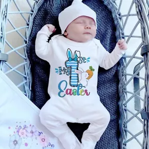 My First Easter Baby Romper Bunny Print Long Sleeve Bodysuit Outfit(54) - Picture 1 of 14
