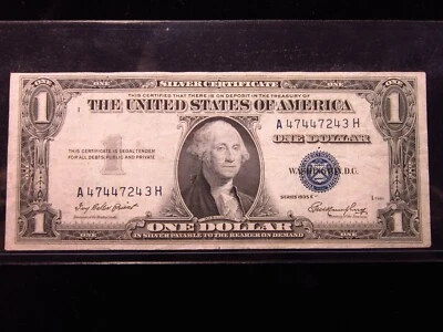USA $1 1935 E A47447243H # SILVER Certificate BLUE Seal Washington Dollar Money - Image 1 of 3