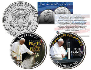 POPE FRANCIS Visits 9/11 Memorial PEACE PRAYER - 2015 JFK Half Dollar 2-Coin Set