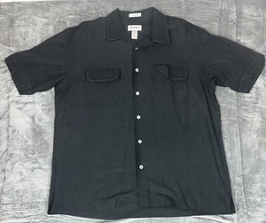 VTG Alfani 100% Silk Button Up Shirt Mens L Black Flap Pockets Lightweight Vacay - Picture 1 of 8