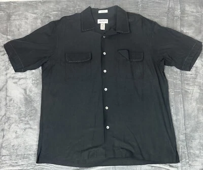 VTG Alfani 100% Silk Button Up Shirt Mens L Black Flap Pockets Lightweight Vacay - Image 1 of 4