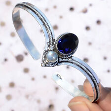 Faceted Tanzanite, Labradorite Gemstone Bracelet 925 Sterling Silver Cuff Bangle