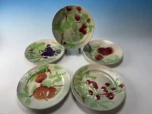 SET OF 5 - St. Clement / Luneville Barbotines Fruits 8.5" PLATES French Majolica - Picture 1 of 11