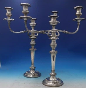 Par de candelabros plateados sobre cobre tres luces 20 pulgadas #6449 - Imagen 1 de 17