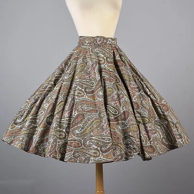 S/M Falda Vintage Años 50 Círculo Completo Estampado Paisley Brillo Naranja Marrón Columpio Foto 1 de 4