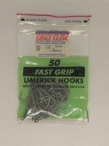 Eagle Claw Limerick Hooks Style 049 Big Eye Stainless 50 Hooks Size 1/0 - Picture 1 of 3