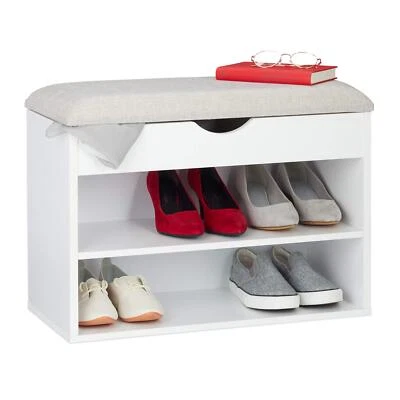 Schuhbank gepolsterte Garderobenbank 3 Fächer aufklappbar Schuhregal mit Sitz... - Image 1 of 4