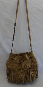 Gérard Darel Tan Suede Hippie Drawstring Bucket Leather Shoulder Crossbody Bag - Picture 1 of 9