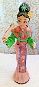 Vtg. Oriental Asian Geisha Doll 11 in. Fabric Face Hands on Plastic Stand Taiwan - Bild 1 von 8