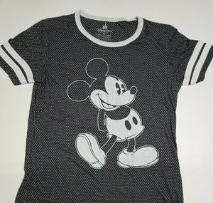 Disney T Shirt Disney Parks Juniors Size XL Mickey Mouse Grey Black Jersey style - Picture 1 of 12