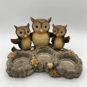 Yankee Candle Triple Owl Tea Light Holder Fall Leaves Thanksgiving 2012 - Picture 1 of 7