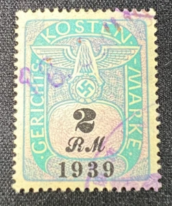 1939 German Court Fee Stamp 2 RM GERICHTS KOSTEN MARKE Nazi Eagle Cancelled - Picture 1 of 2