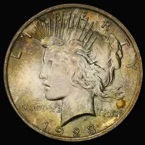 PCGS MS64 1923 Peace Silver Dollar nicely toned both side - Picture 1 of 4