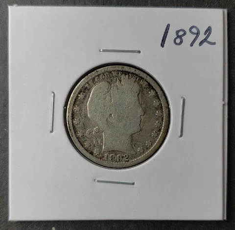 1892 25c Barber Silver Quarter Dollar Cover