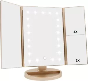 Tri-fold Lighted Vanity Makeup Mirror with 3x/2x/1x Magnification, 21Leds - Picture 1 of 7