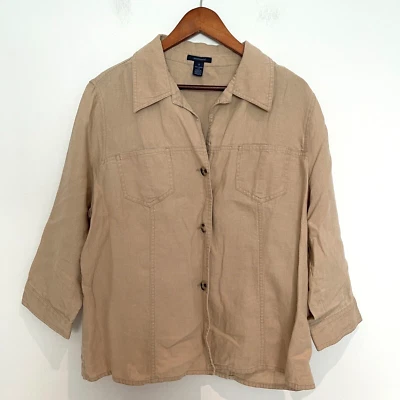 Camisa Westbound Mujer Tostada 100% Lino Manga 3/4 Abotonada Talla 16 Foto 1 de 3