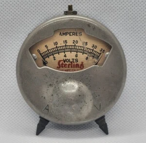 VTG 1920s Sterling Amps 0-35 & Volts 0-10 Meter Gauge Cracked Glass Untested - Picture 1 of 9