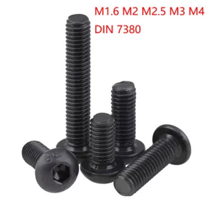 Cabezal de botón grado 10,9 tapa hexagonal tornillo pernos Allen negros M1,6 - M4 DIN 7380 - Imagen 1 de 8