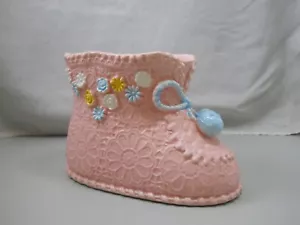 Vintage Napcoware Japan rosa Bootie Übertopf Blumen Textur Babyparty Kinderzimmer  - Bild 1 von 10