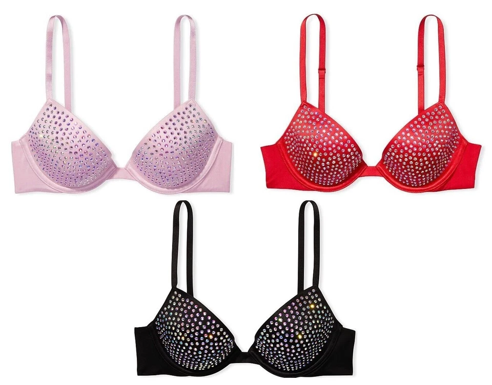 $100 VICTORIAS SECRET VERY SEXY SUBTLE SHINE LIGHTLY LINED EMBELLISHED DEMI BRA - Image 1 of 1