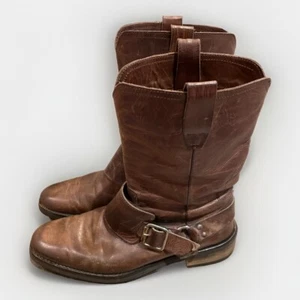 John Varvatos Brown Leather HarnessEngineer Boots Men’s Size 9 Handmade in Italy - Picture 1 of 16